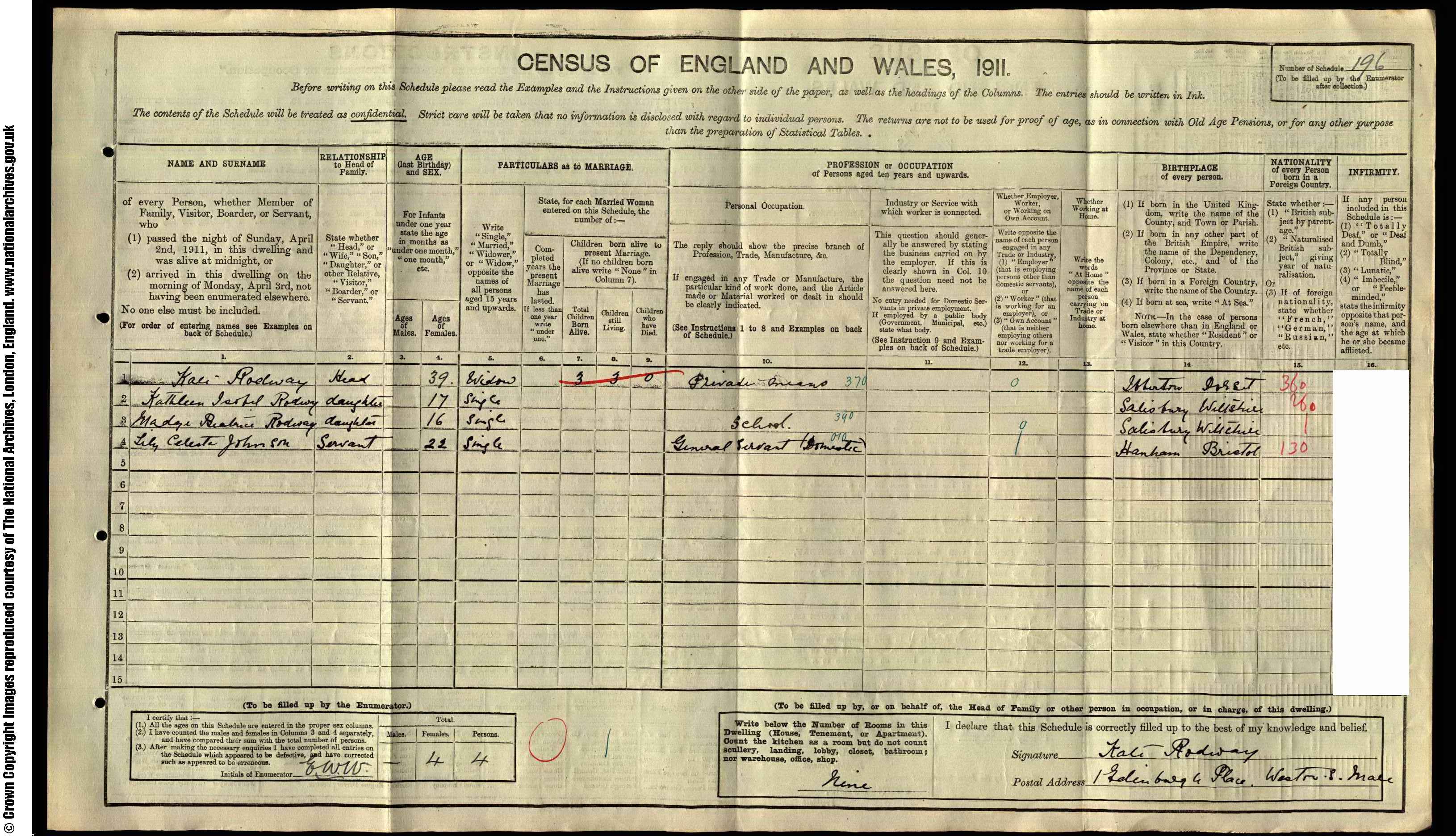 1911: Ilex Lodge Bristol Road Weston -S- Mare, Somersetshire