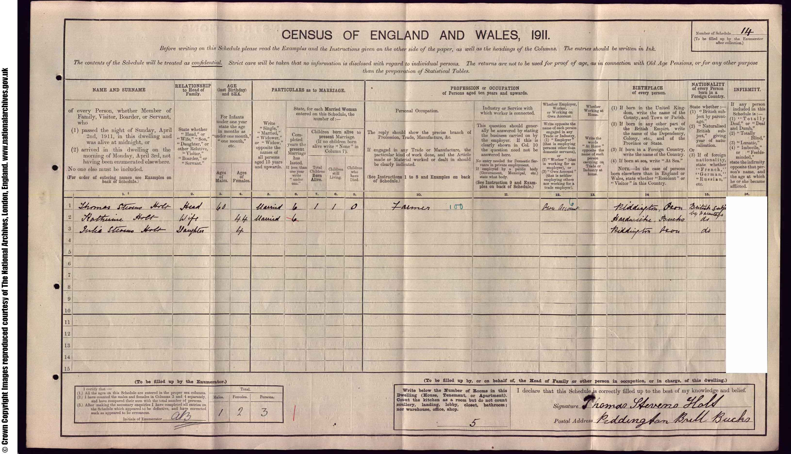 1911: Piddington Thame Oxon, Oxfordshire