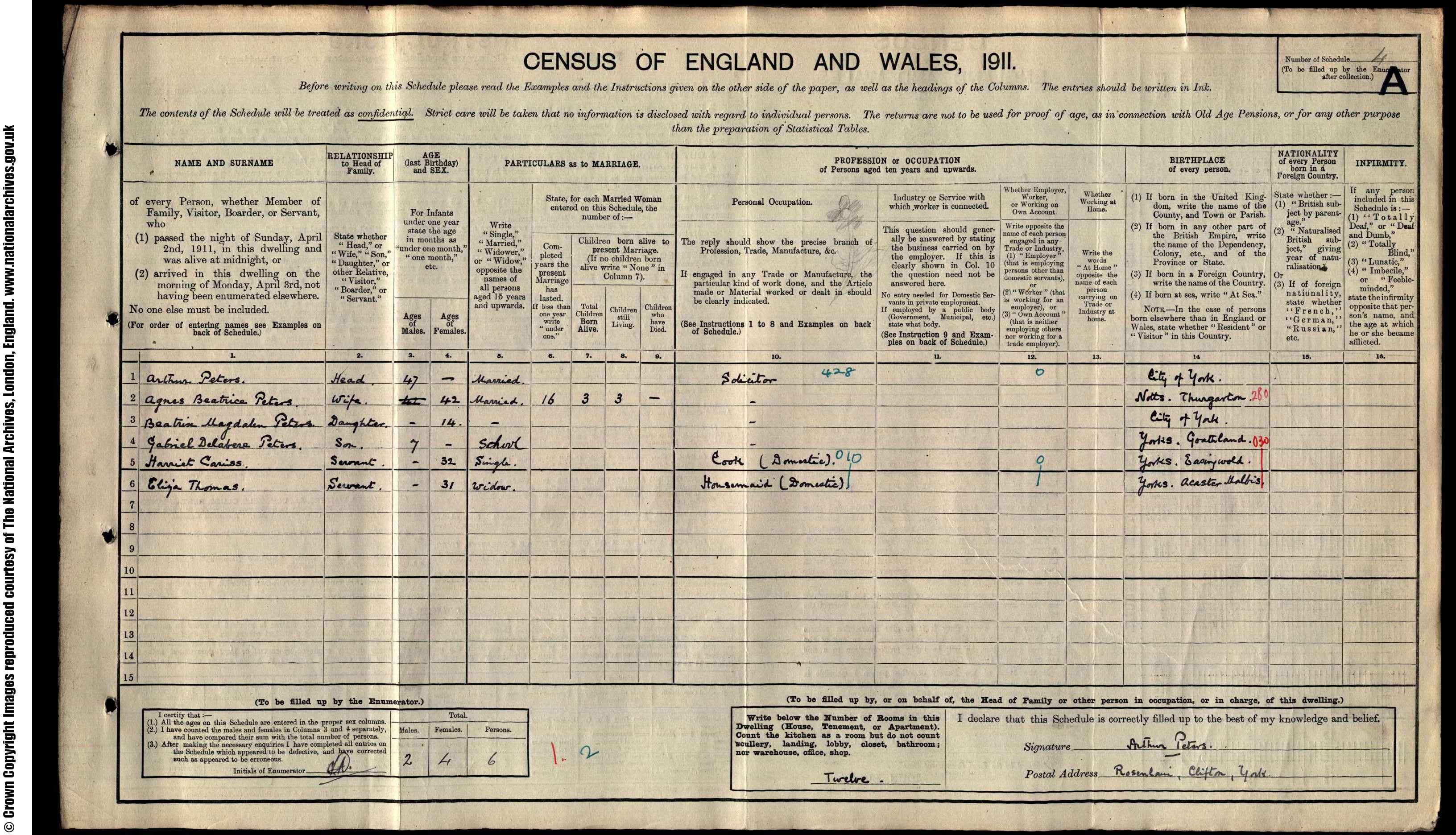 1911: Rosenlain the Avenue Clifton York, Yorkshire (East riding)