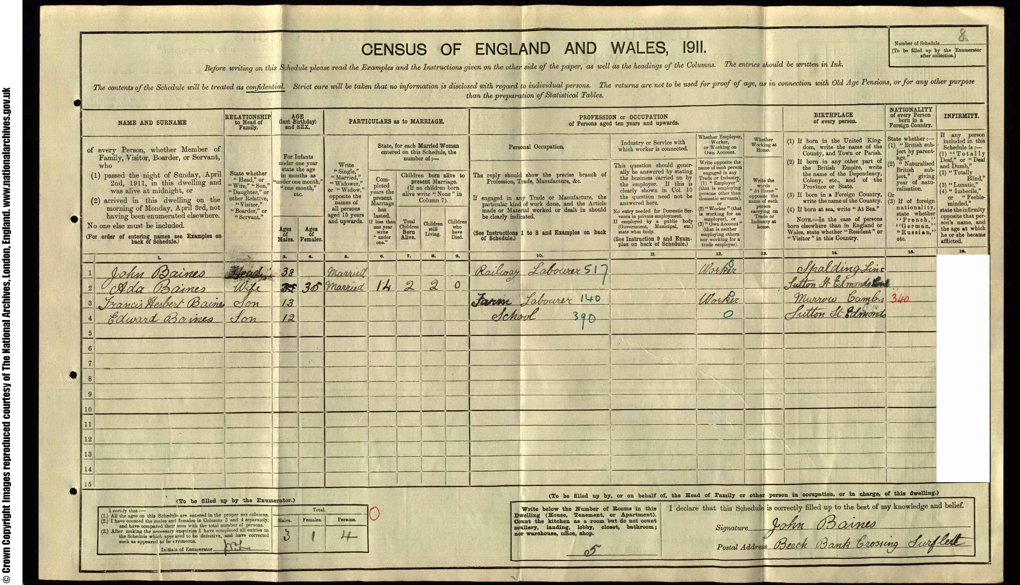 1911: Surfleet Spalding, Lincolnshire