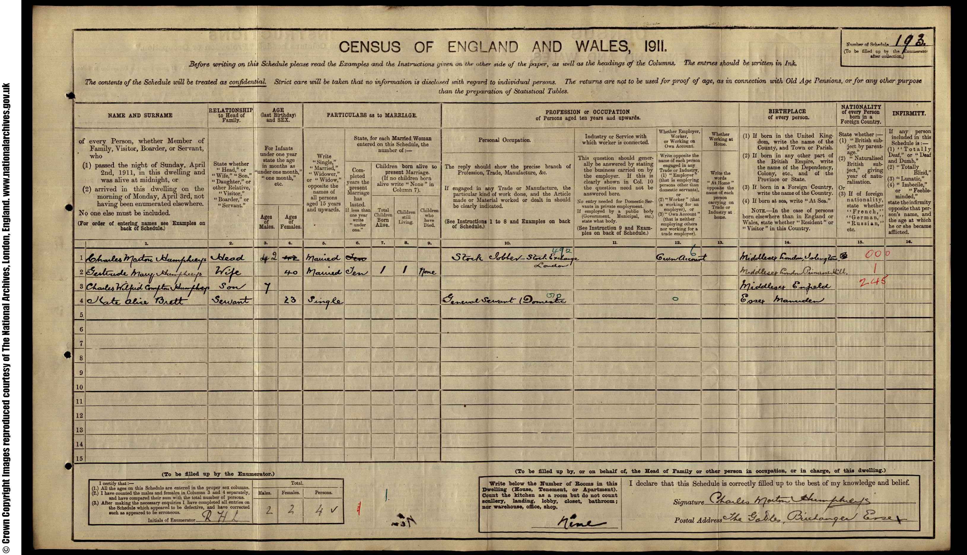 1911: The Sables Birchanger Bps Stortford, Hertfordshire