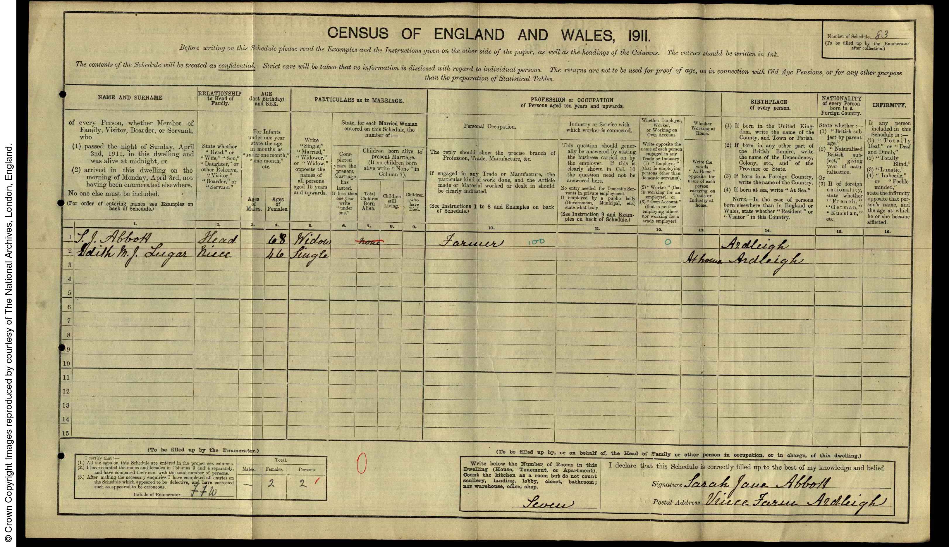 1911: Vince Farm, Ardleigh, Essex, Essex