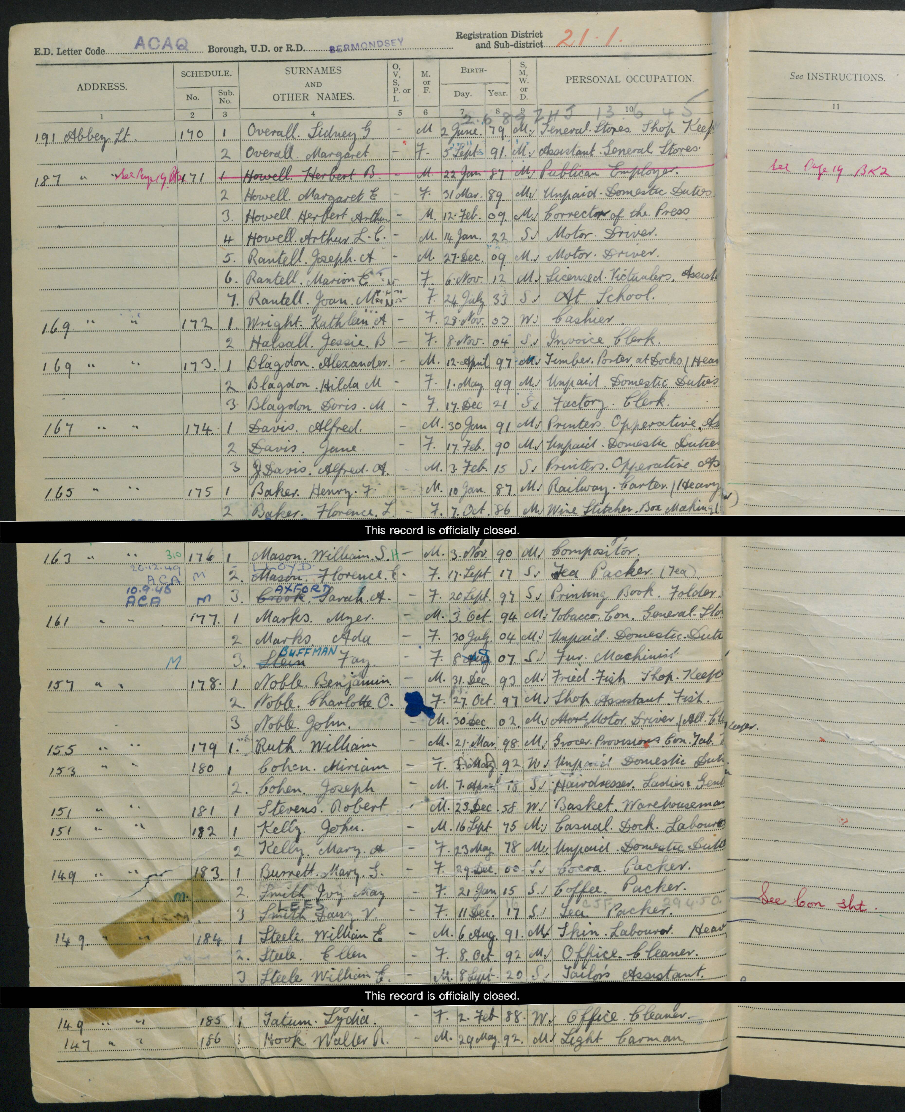 1939: 187 Abbey Street, Bermondsey, London