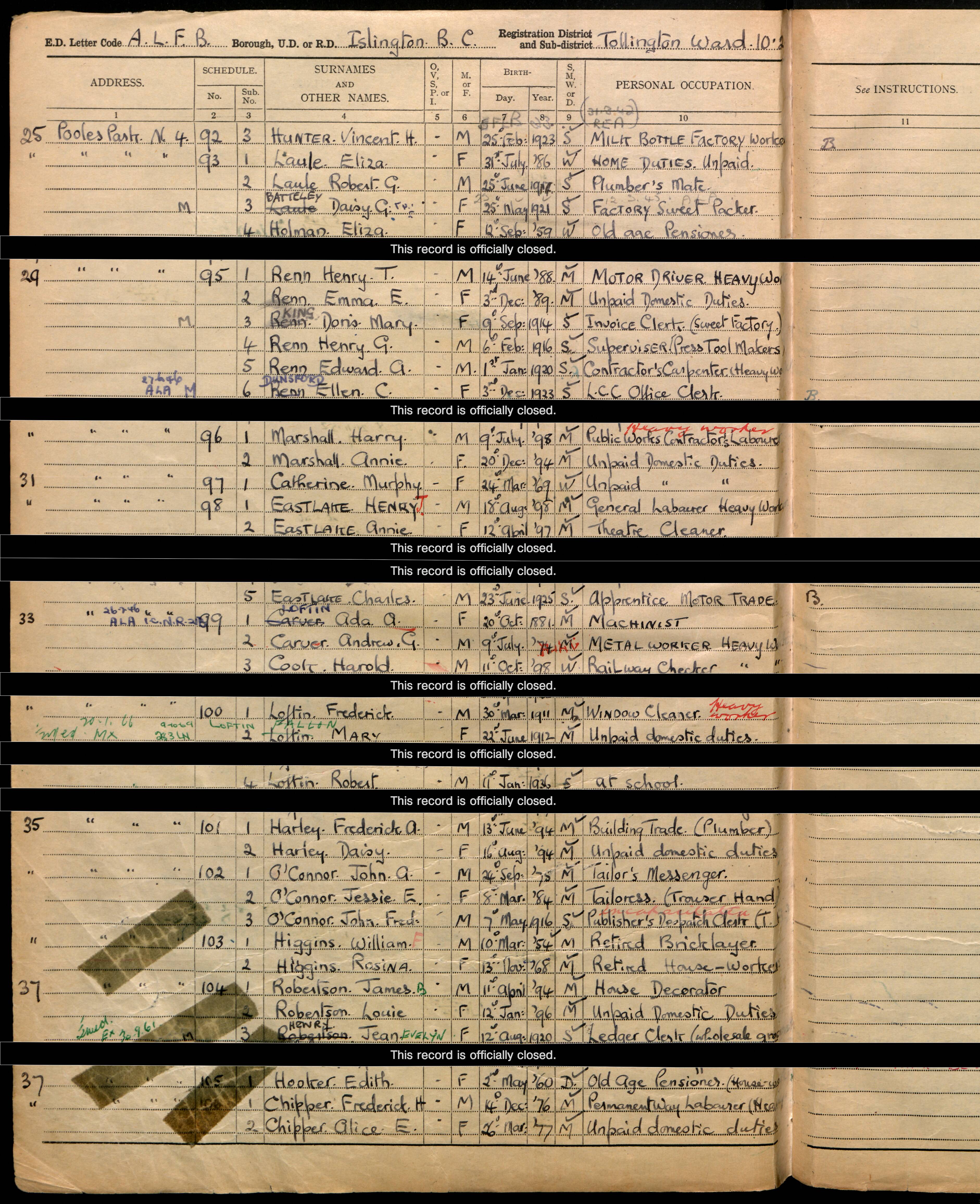 1939: 33 Pooles Park, Finsbury Park, London