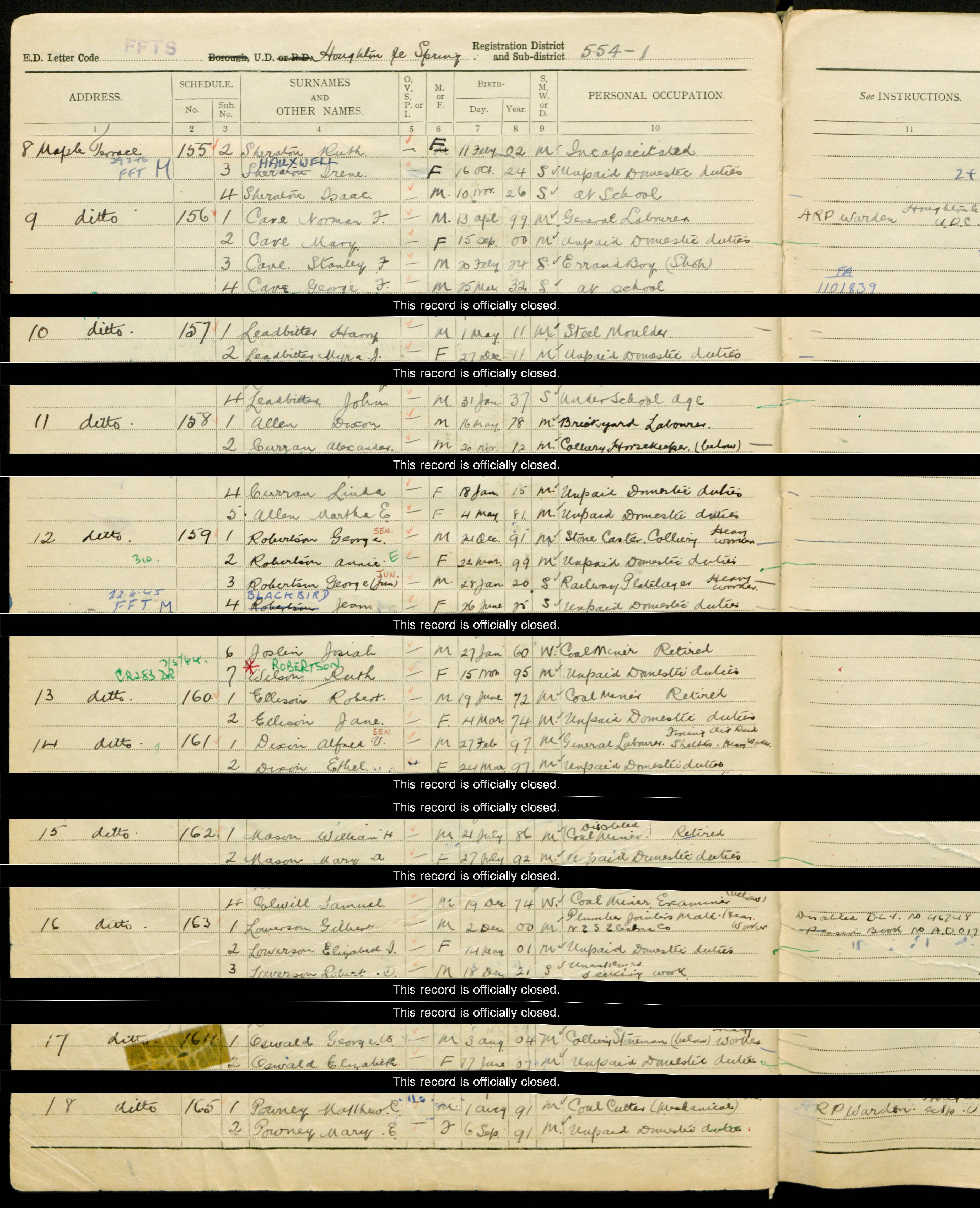 1939: 9 Maple Terrace, Shiney Row, Houghton-Le-Spring, Durham
