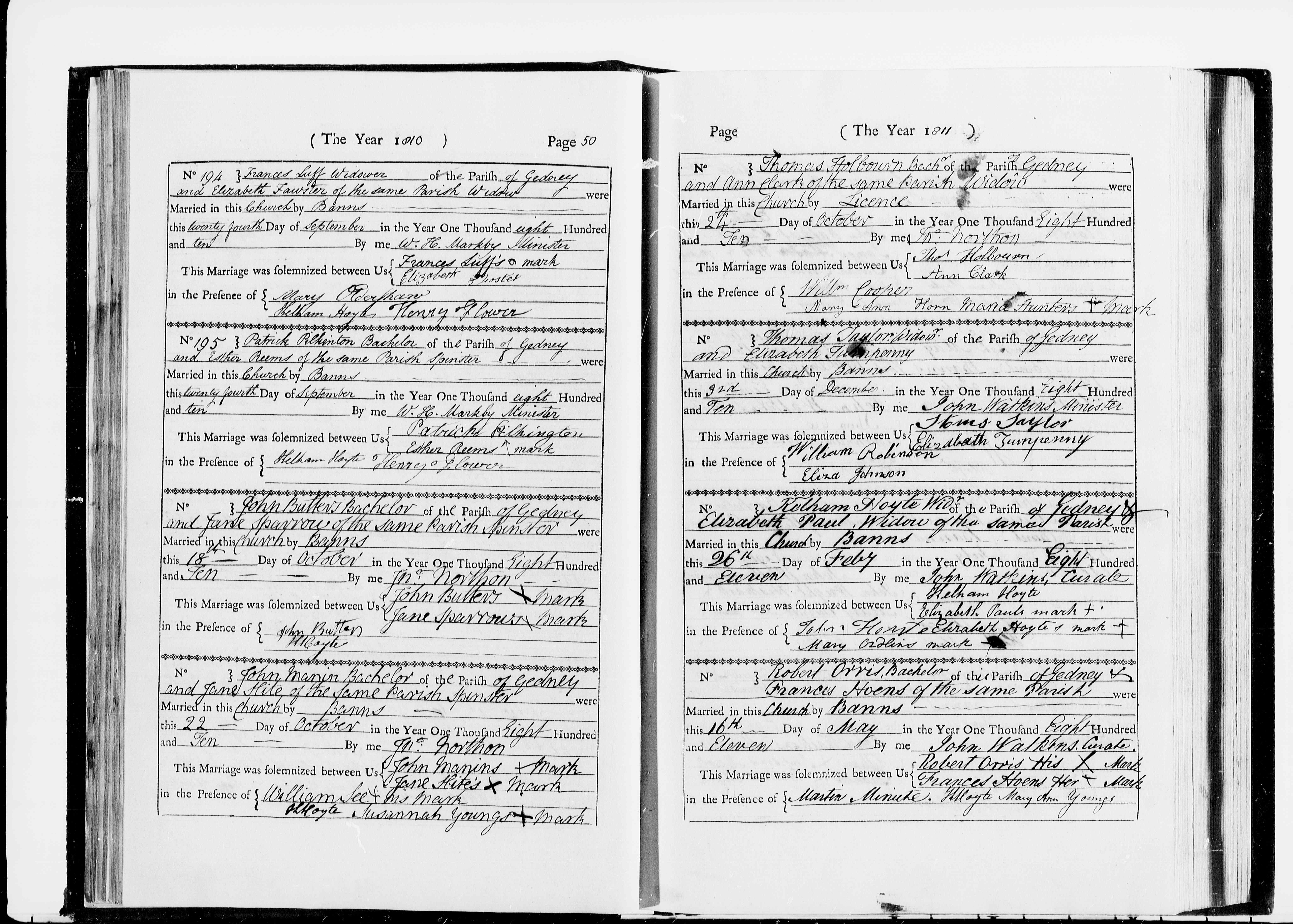 1810 marriage of Jane Hite to John Manin