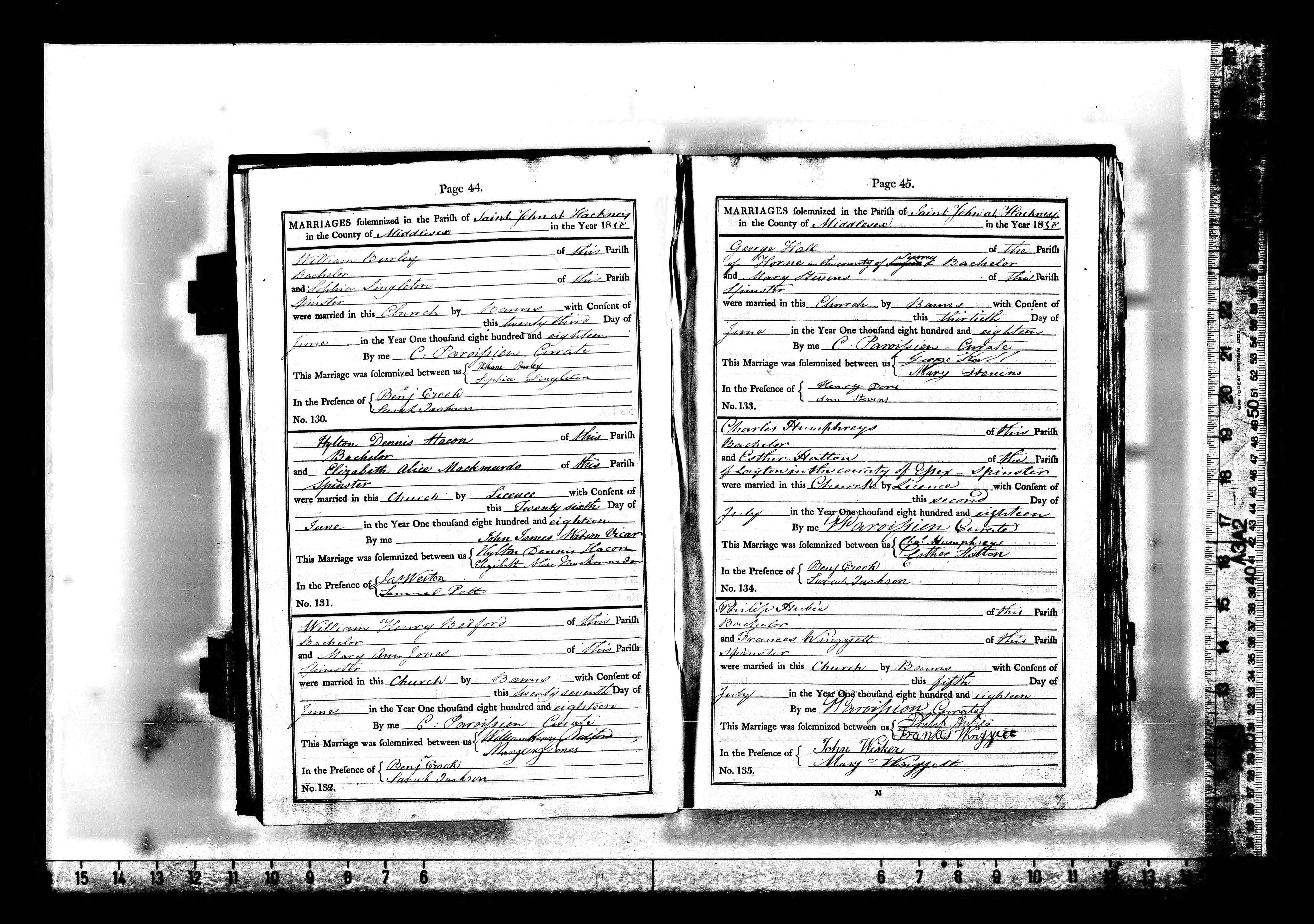 1818 marriage of Esther Hatton to Charles Humphreys