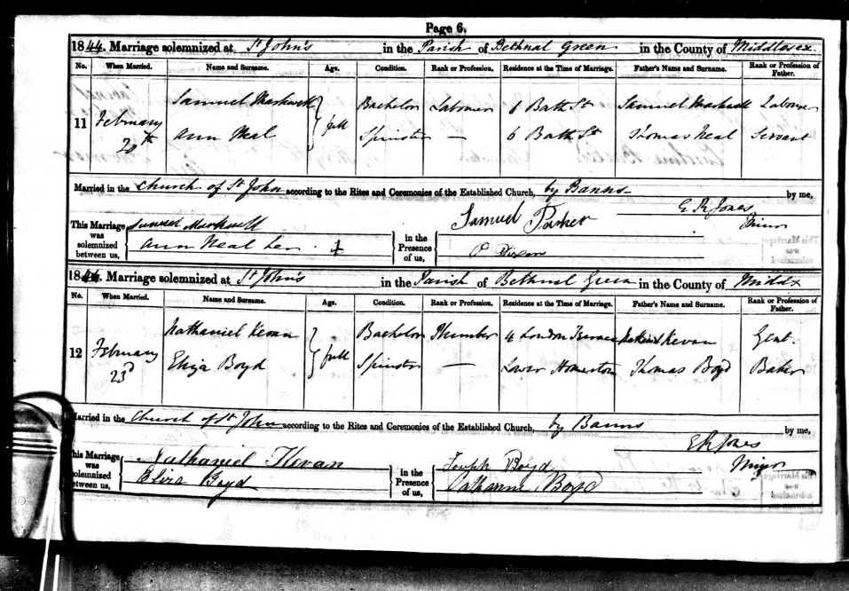 1844 marriage of Eliza Boyd to Nathaniel Kevan