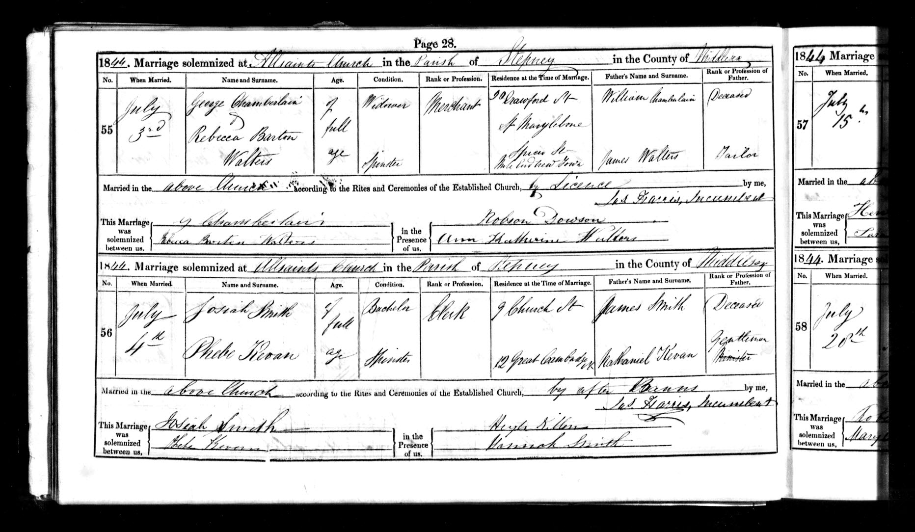 1844 marriage of Phebe Kevan to Josiah Smith