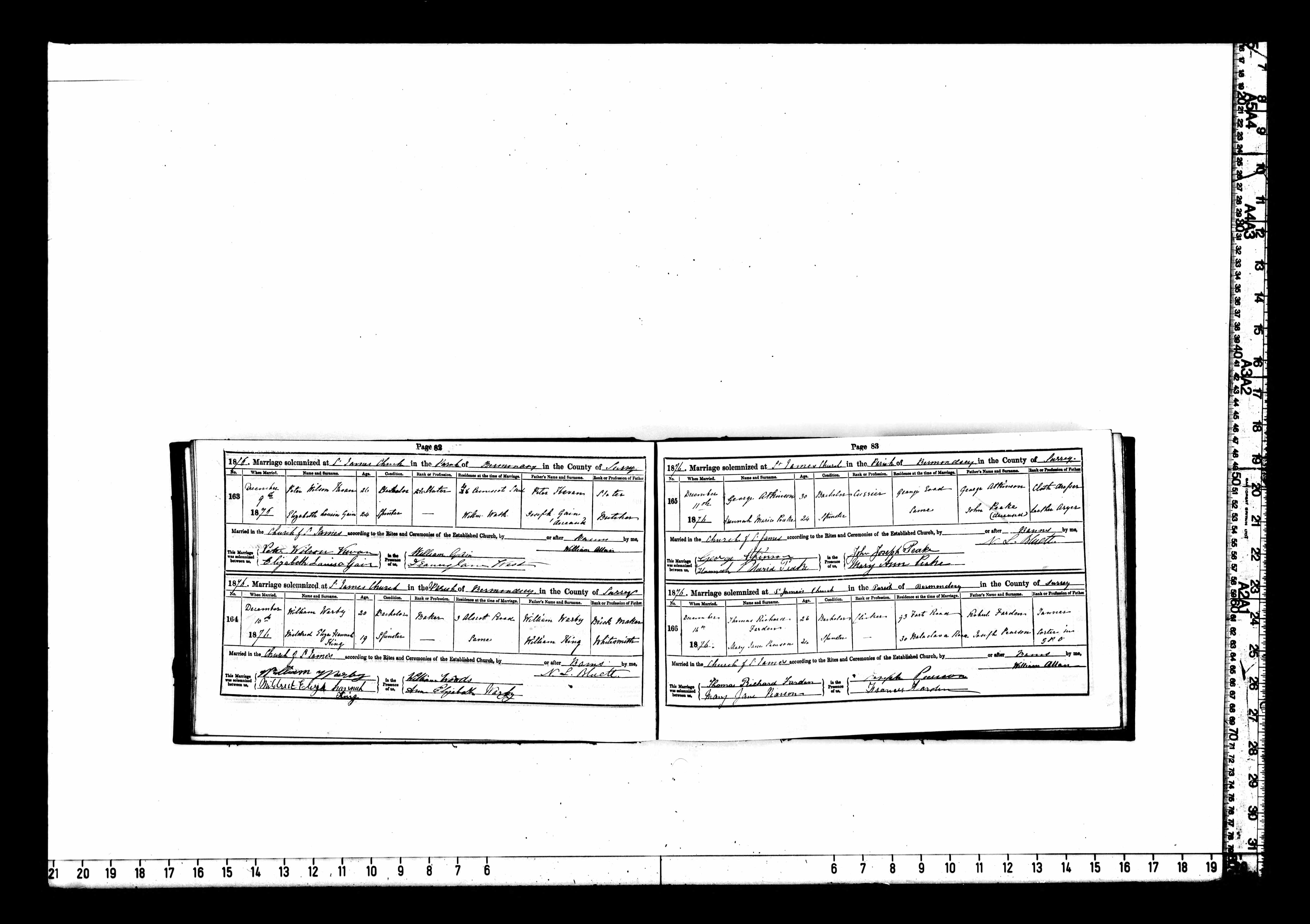 1876 marriage of Elizabeth Louisa Gain to Peter Wilson Kevan