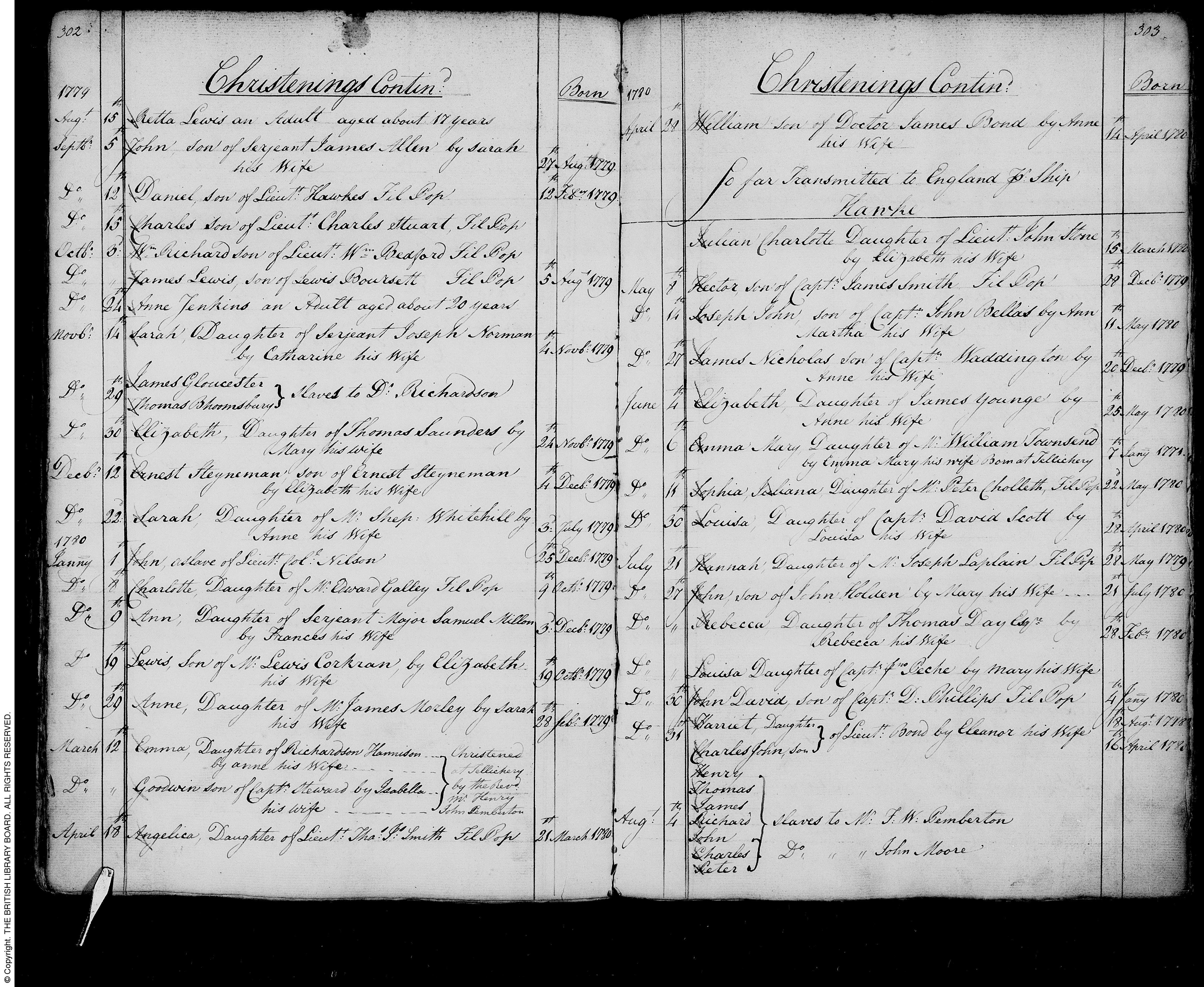 1780 baptism, Charles John Bond