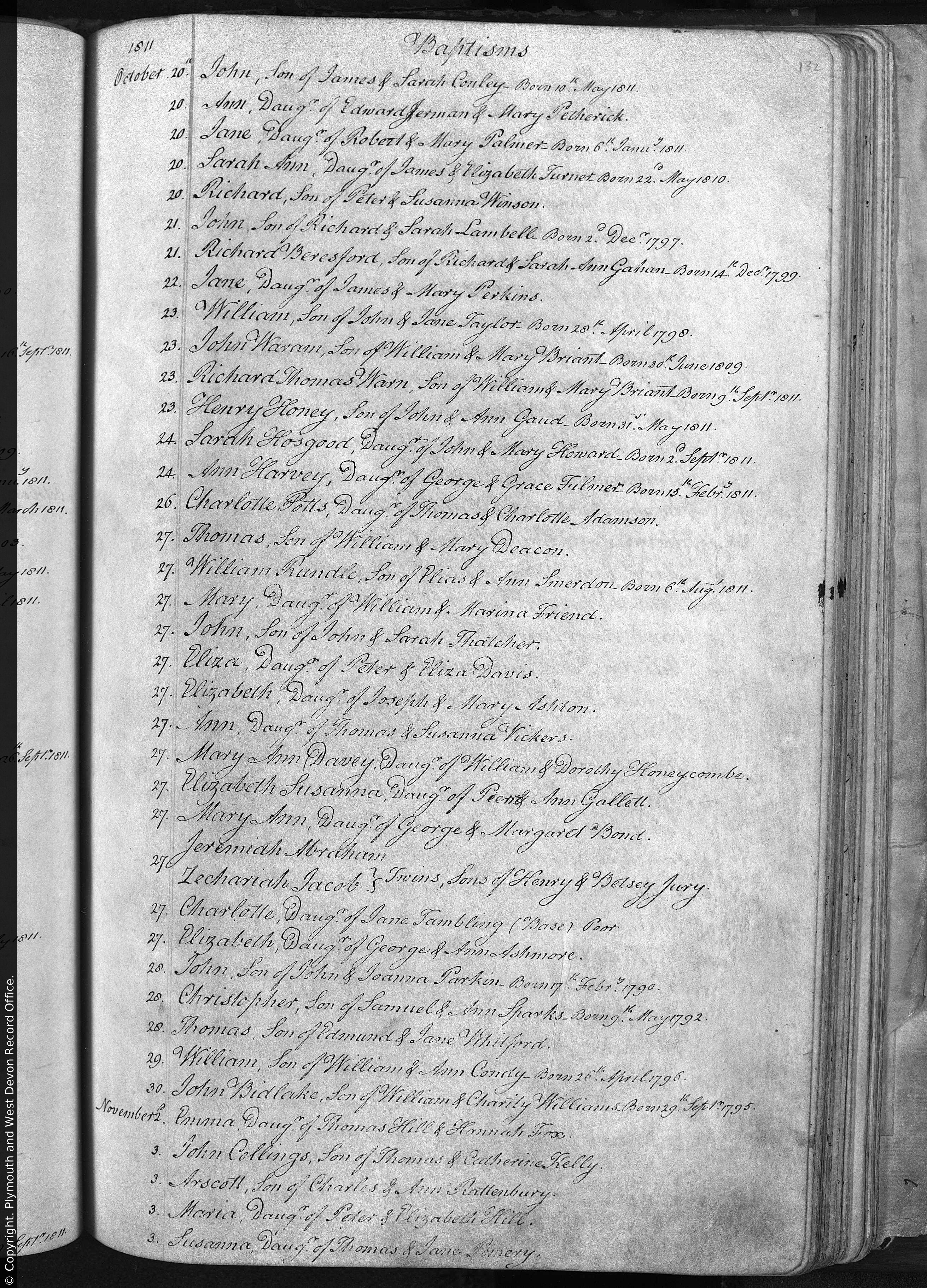 1811 baptism, Richard Beresford Gahan