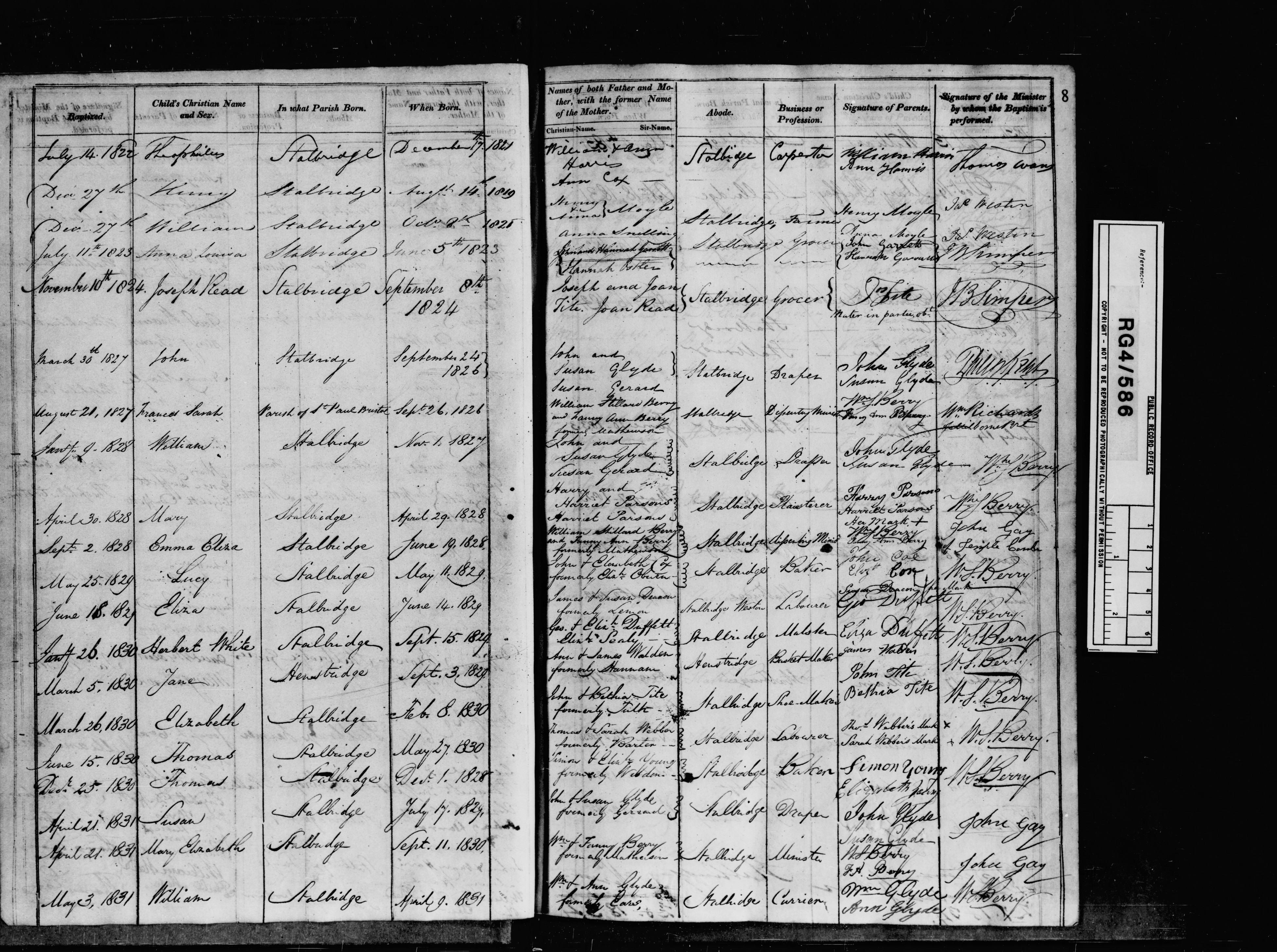 1827 baptism, Frances Sarah Berry