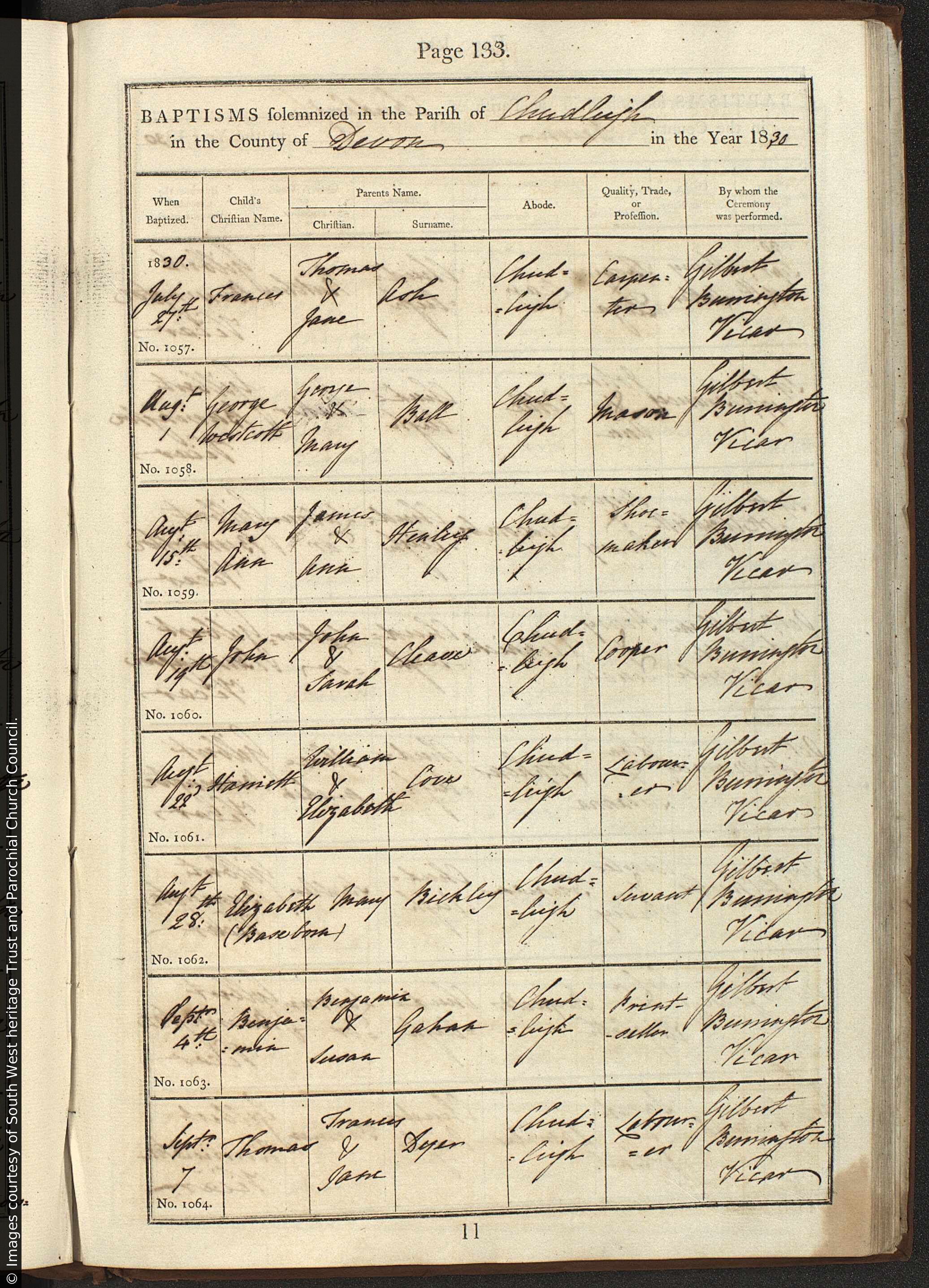 1830 baptism, Benjamin Gahan