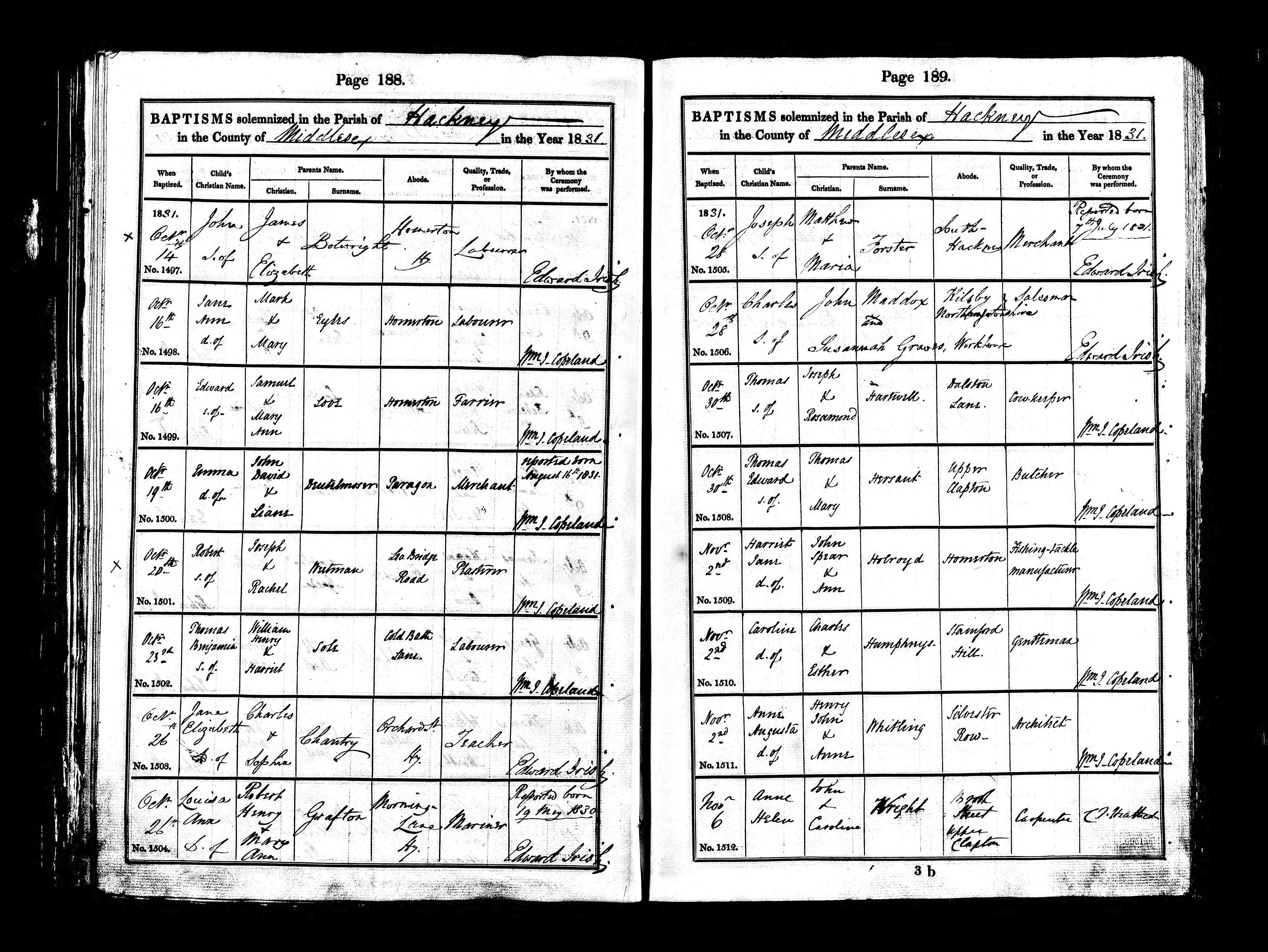 1831 baptism, Caroline Humphreys