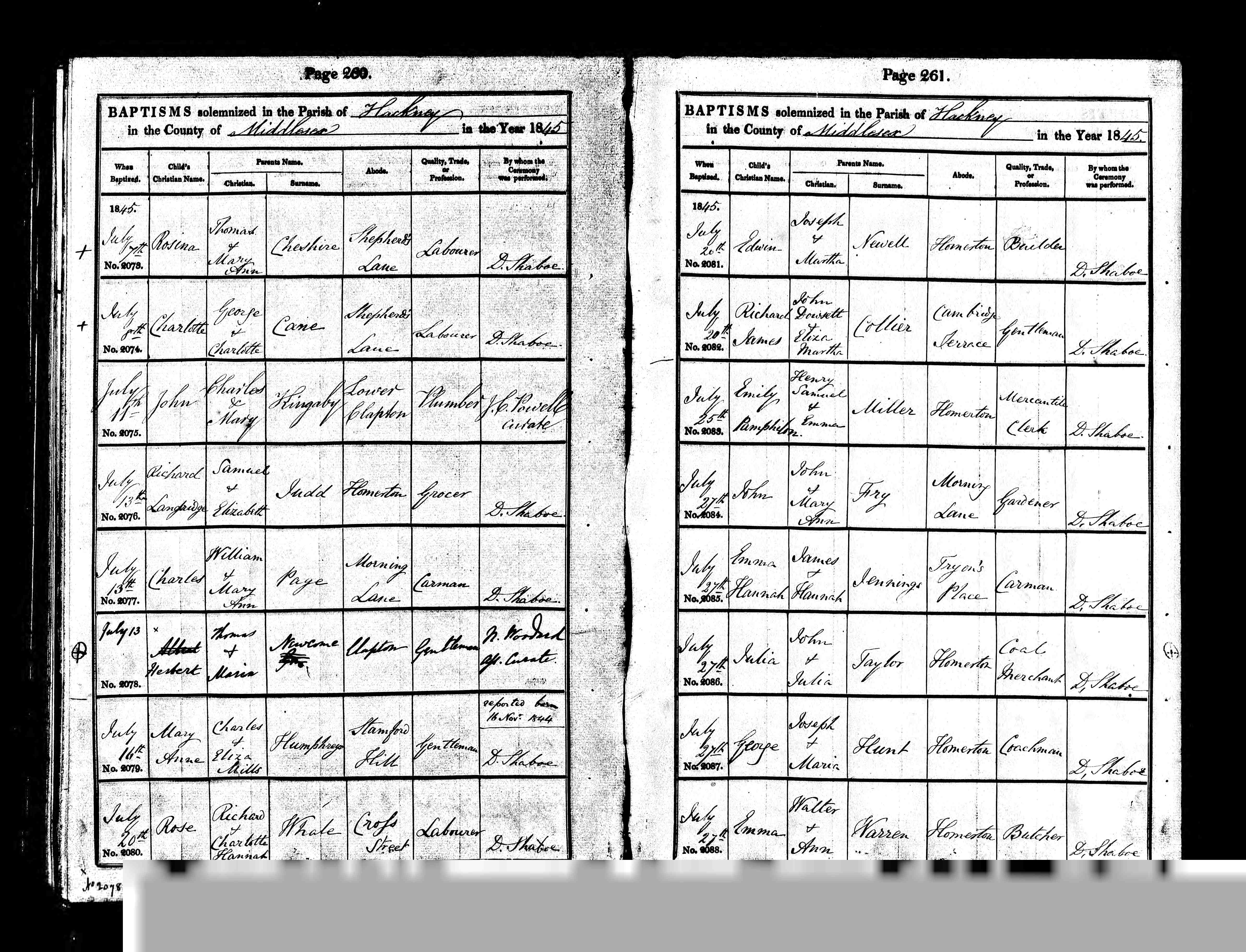1845 baptism, Mary Ann Humphreys