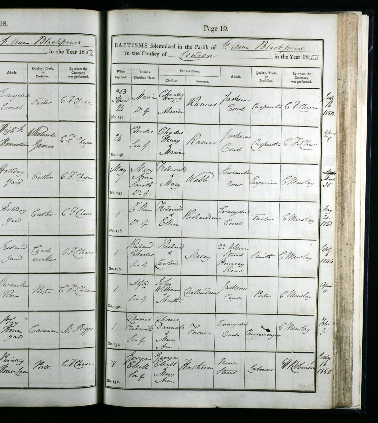 1853 baptism, Mary Ann Smith Webb. There were two Mary Ann Webb births in same area in 1853. However, parents on this seem to match with name and profession.