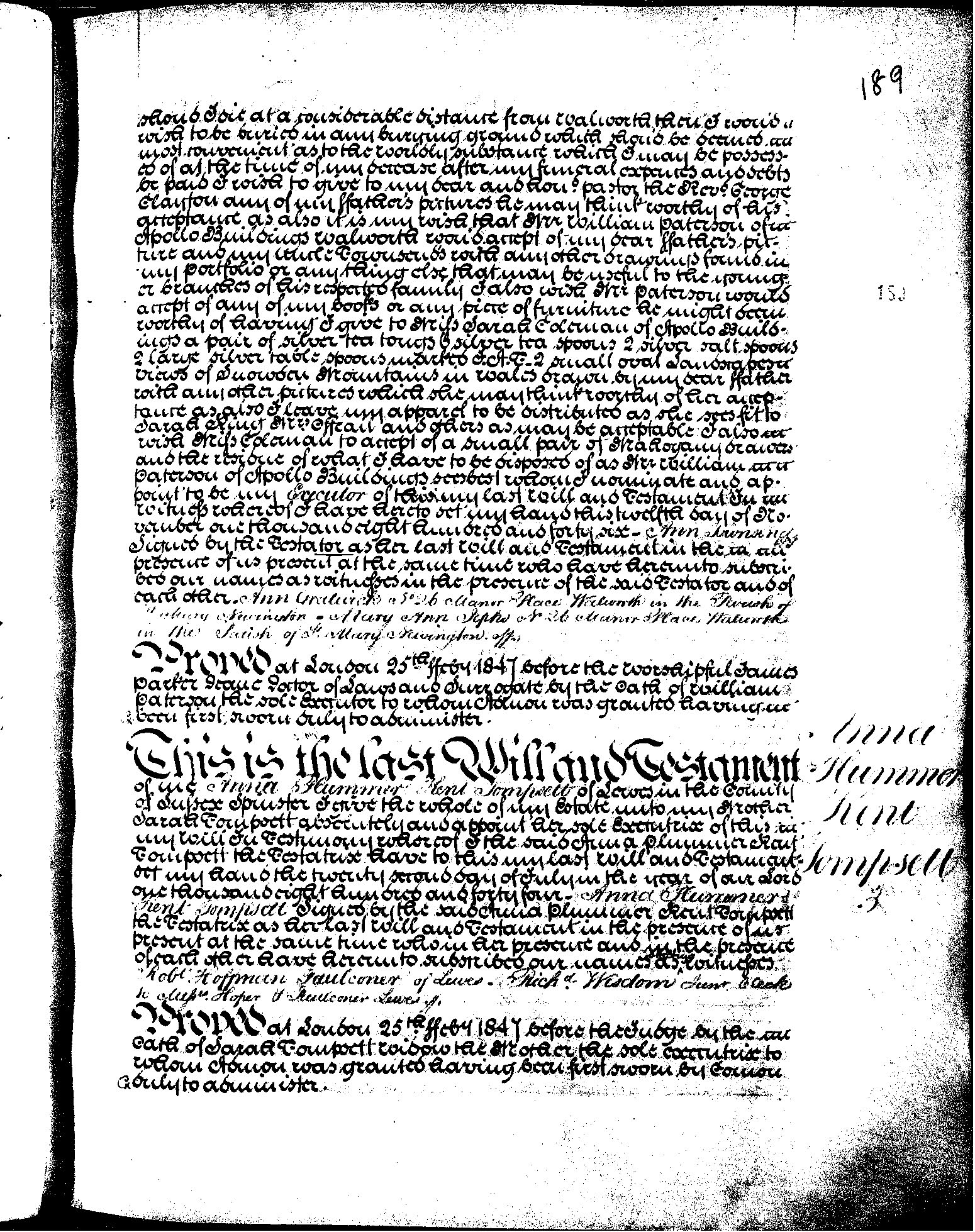 The 1847 will of Ann Townsend of Walworth, page 2. Probably the same Ann referred to in Hannah Vertue’s will of 1818 and Peter Guillebaud’s will of 1821