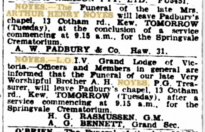 Notices in The Argus, Melbourne, Australia, 16 June 1947