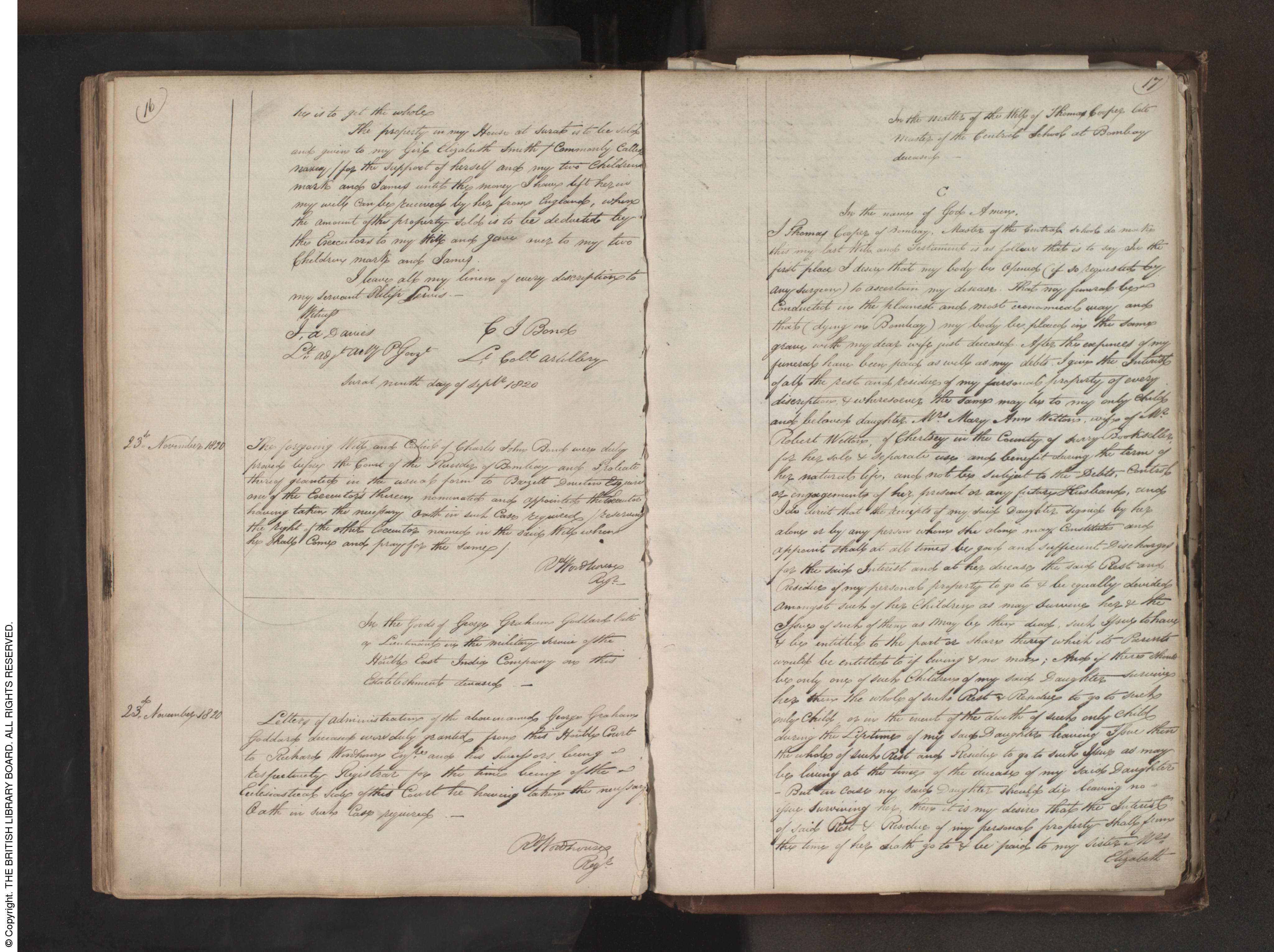 Probate and will for Charles John Bond, Mark Bond’s father, 1820