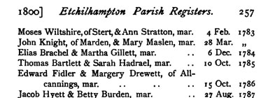 Edward and Margery’s marriage was recorded in both Etchilhampton and Allcannings, on two different dates in 1786.