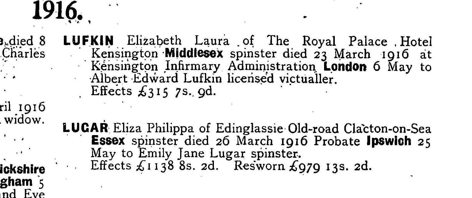 1916 probate for Eliza Phillippa Lugar