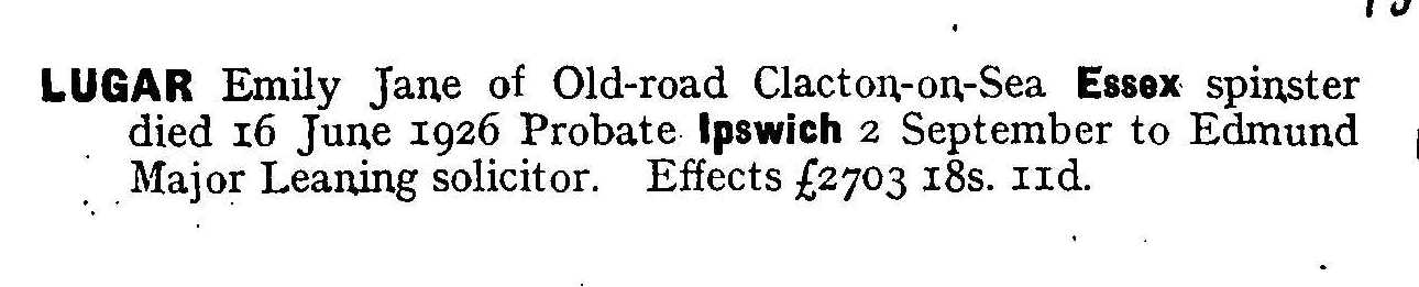 1926 probate for Emily Jane Lugar