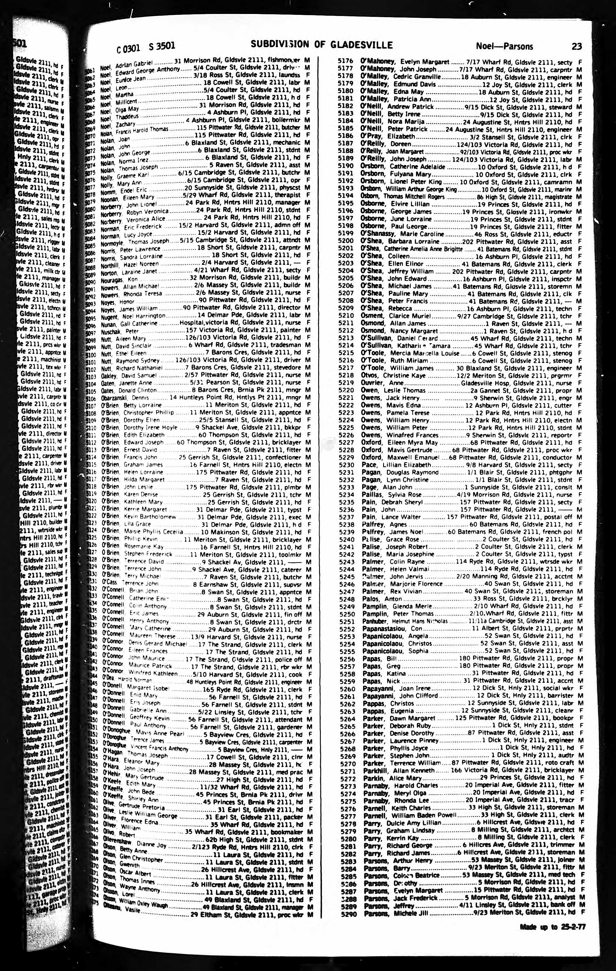 James and Honor Noyes in the electoral register, Gladesville, NSW, 1978