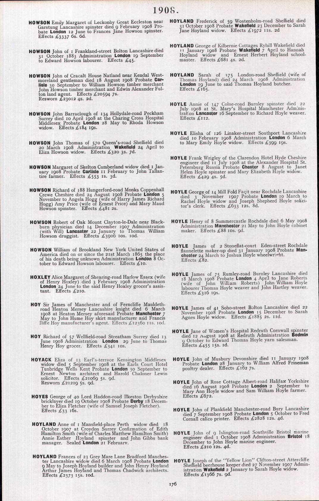 John Barraclough Howson 1908 probate