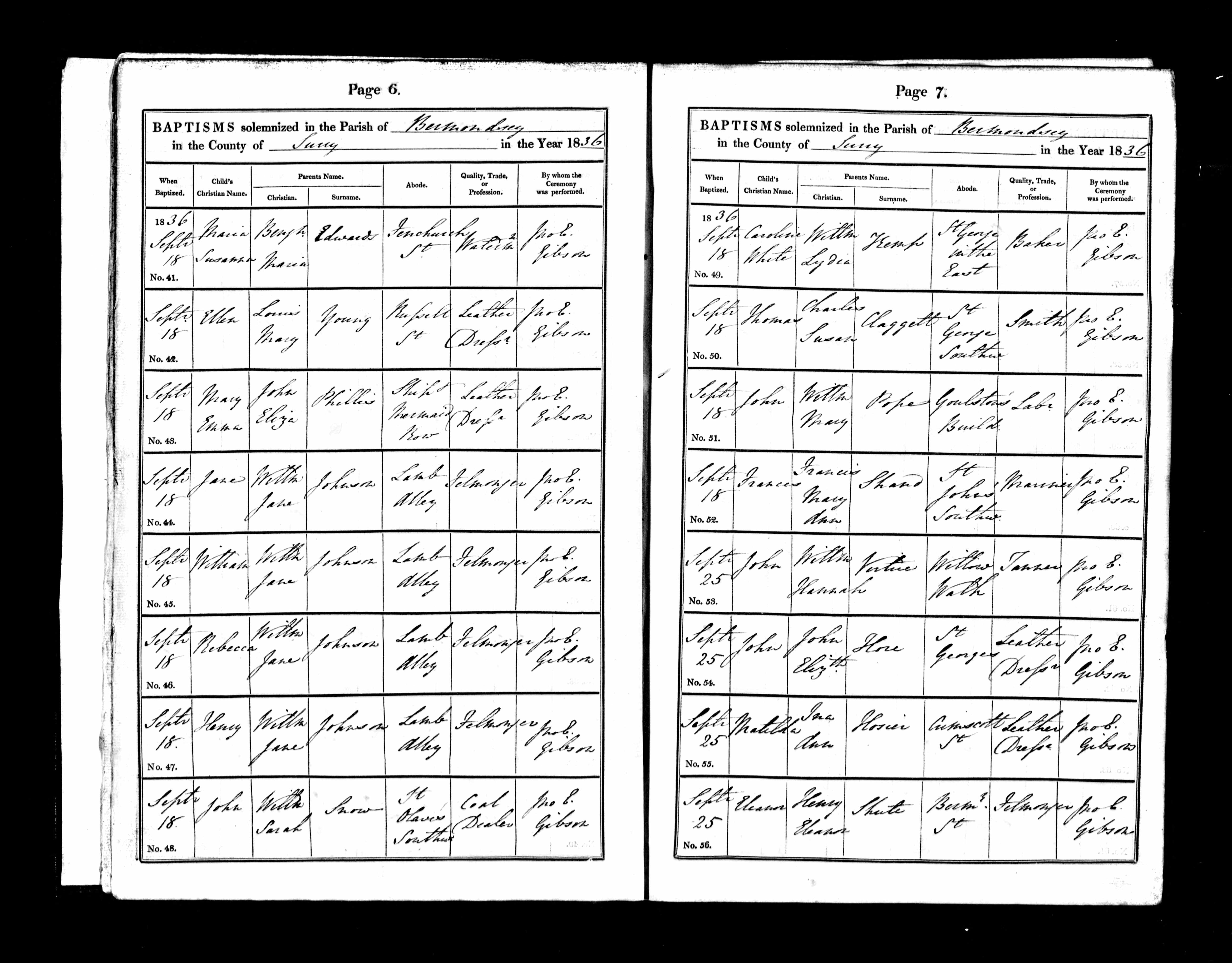 Baptism 25th September 1836 of a John Vertue to Hannah and William, St Mary Magdalene Bermondsey. William was a tanner and they lived at Willow Walk.