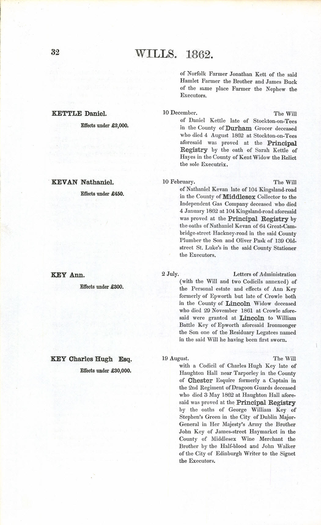 Nathaniel Kevan probate 1862