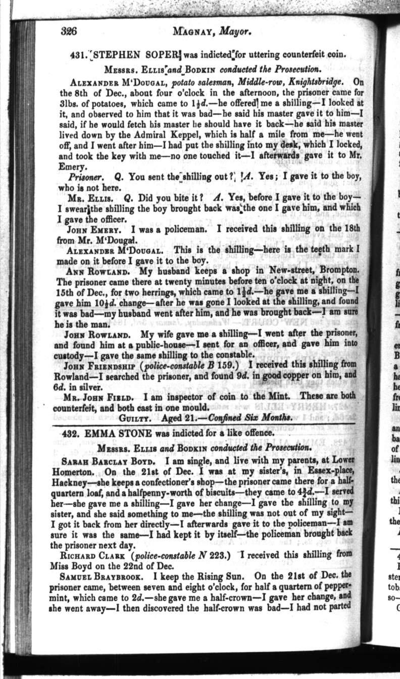 Sarah Barclay Boyd 1844 witness at the Old Bailey