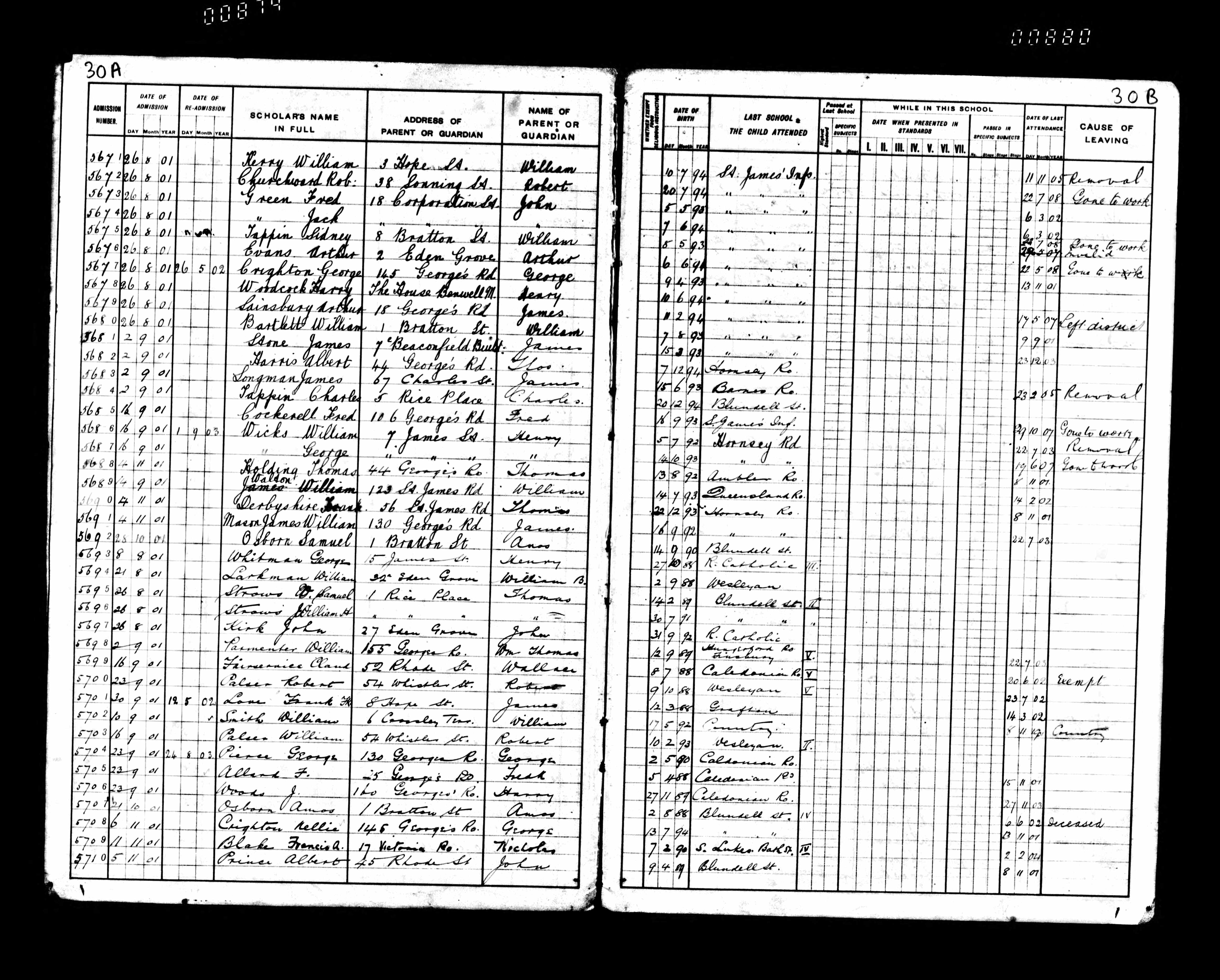 Cousins Sidney and Charles Tappin at St James School, Islington from 1901. Birth dates don’t match for some reason but addresses do.