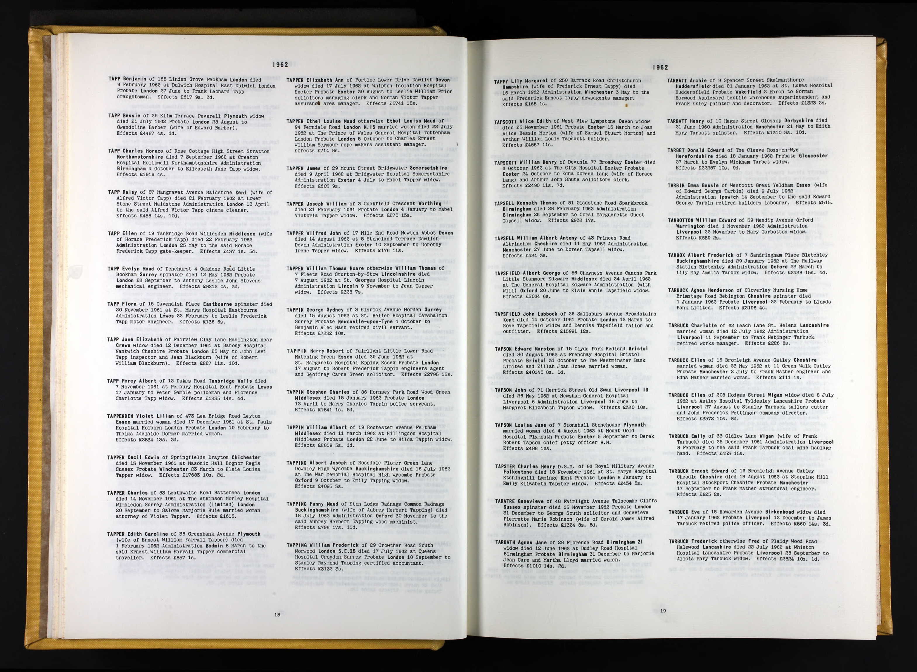 Stephen Charles Tappin - probate 1962 to son Henry Charles Tappin, police sergeant