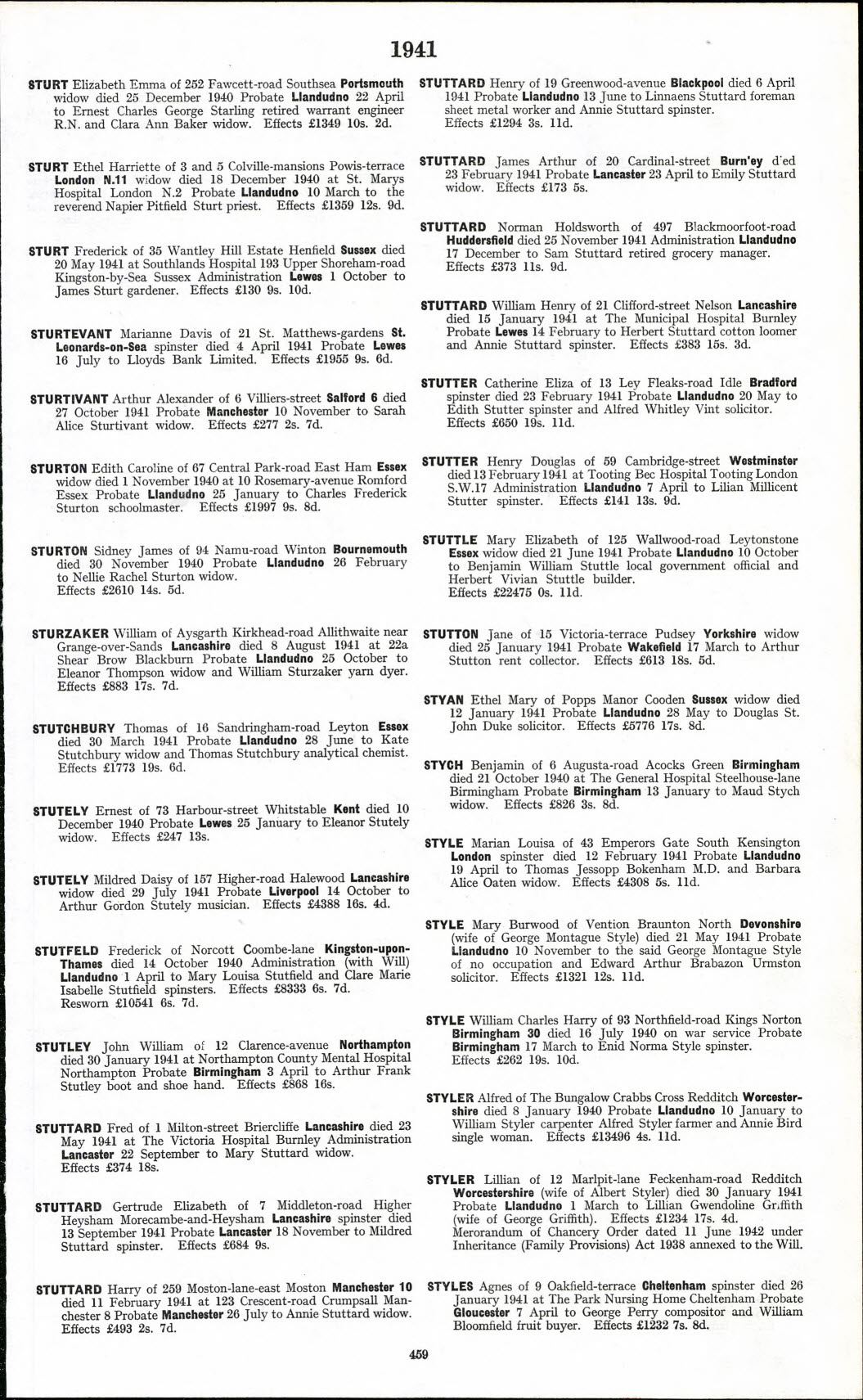 Thomas Stutchbury 1941 probate