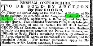 Bankrupt auction of land owned by Edward Charles Sandell from Jackson’s Oxford Journal, Saturday July 8th, 1837