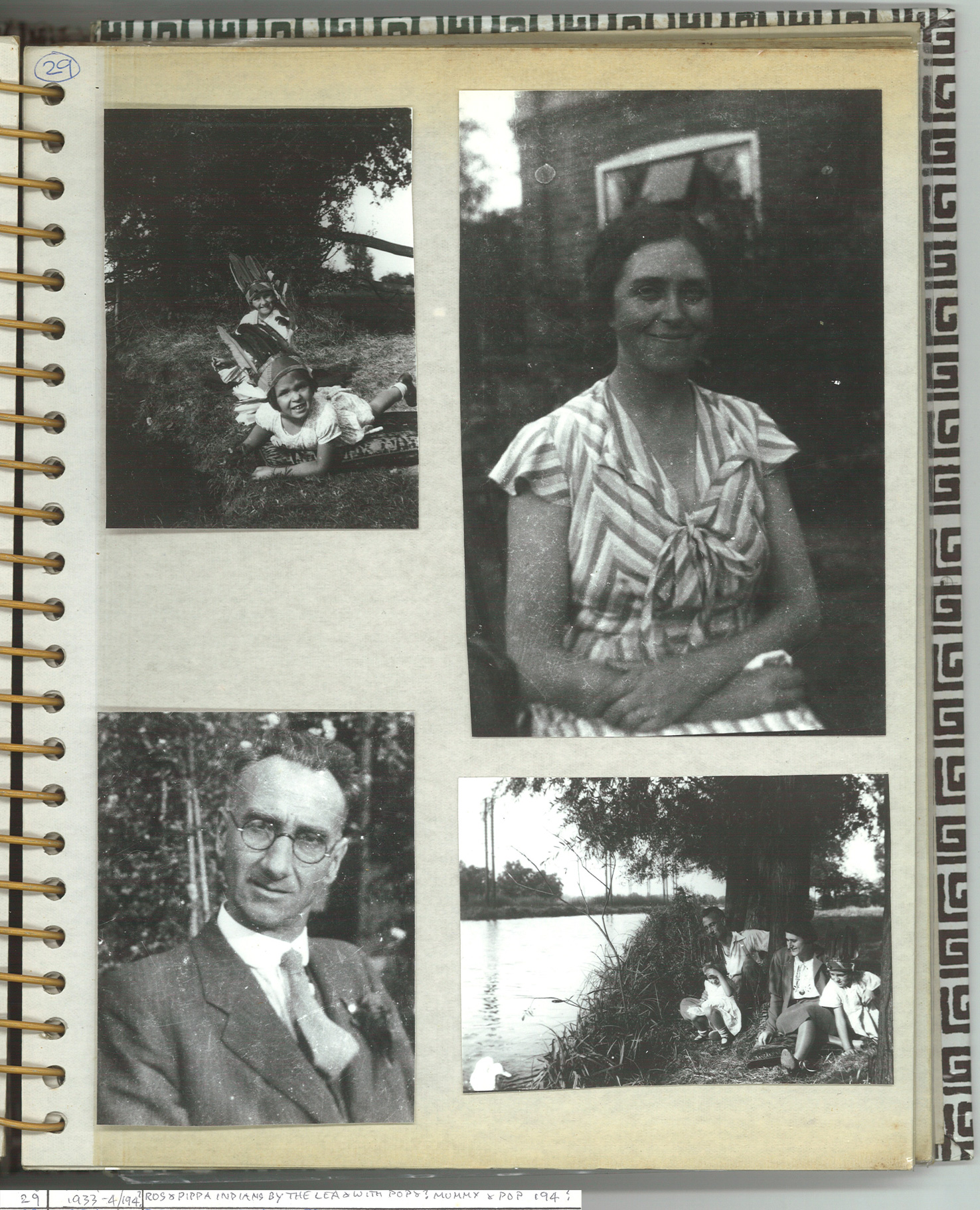 P29: Ros and Pippa Bearman by the Lea, Ethel Bearman, Donald Bearman and as group with ?, 1933-4, 1940?